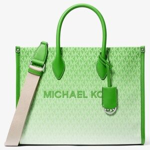 Michael Kors Mirella Medium Ombré Logo Tote Bag Jungle Green